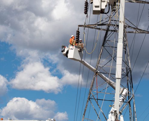 NEAT apprentices work on transmission tower