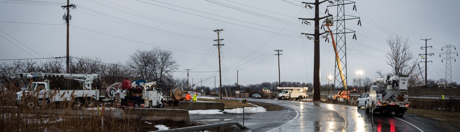 Outside lineman work in inclimate conditions