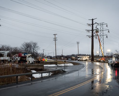 Outside lineman work in inclimate conditions